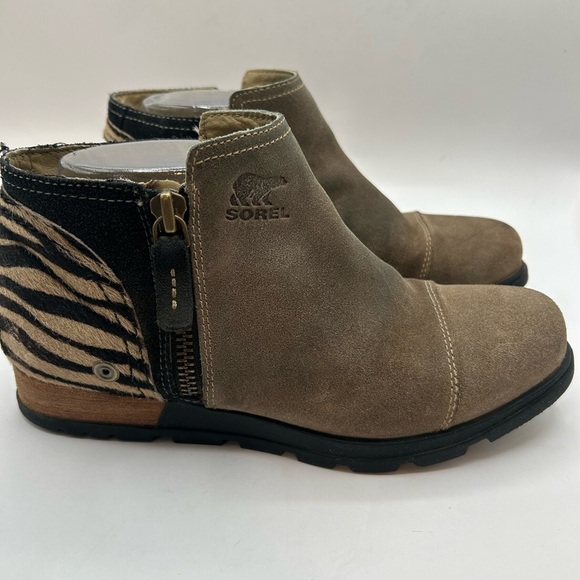 Sorel Major Low Ankle Boots Booties Shoes Womens SZ 7.5 Beige Suede Fur Leather - Picture 4 of 11